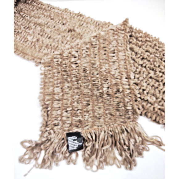 Soft Acrylic Fringed Scarf Tan Brown Soft Loop Made In Taiwan 56”x7" - Picture 9 of 9